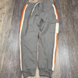 NAPD Not A Pipe Dream Cargo Joggers Mens XL Grey Orange Cream Striped Sweatpants